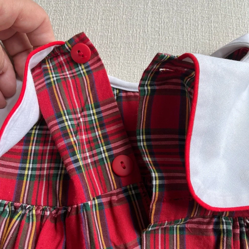 Vintage “Hearts Designs” Red Plaid Dress with Doll Appliqué. 24 months